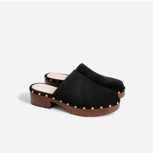 J. Crew Black Suede Mules with Gold Studs